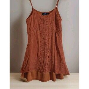 Blue Rain Tank Top Blouse Womens Size XS Burnt Orange Knit Lace Spaghetti Strap